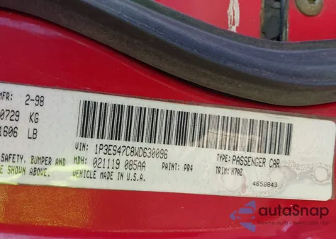 1998 Plymouth Neon Competition/Highline z USA, uszkodzony, nr VIN 1P3ES47C8WD630096